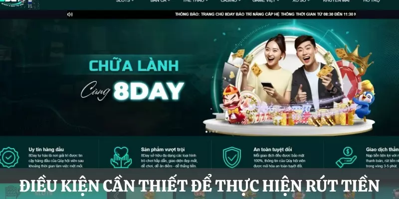 Điều kiện cần thiết để thực hiện rút tiền 8DAY