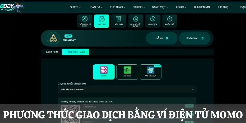 Phương thức giao dịch tại 8DAY bằng ví điện tử Momo